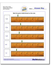 Inches Measurement Worksheet Mark On Ruler Wholes Halves Quarters Measurement Worksheets Free Printable Math Worksheets Math Worksheet