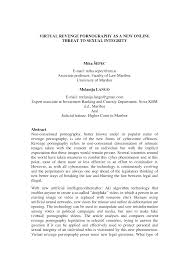 VIRTUAL REVENGE PORNOGRAPHY AS A NEW ONLINE THREAT TO SEXUAL INTEGRITY Miha  SEPEC E-mail: miha.sepec @um.si Associate professor,