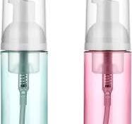 2 Pack Foam Pump Bottle Travel 60 ml/2 oz Small Size Mousse Foam Soap Dispenser Clear Plastic Foaming Soap Dispenser Mini Empty Refillable Pump ...