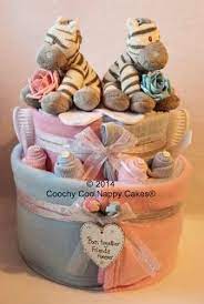 Twin Baby Boy And Girl Nappy Cake Gifts Www Coochycoonappycakes Co Uk Twins Baby Shower Baby Shower Gifts Baby Shower Diaper Cake