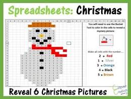 Christmas Mystery Pictures Fill Color Activity For Google Sheets Pixel Art Christmas Mystery Pictures Color Activities Mystery Pictures