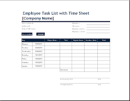 Ms Excel Employee Task List With Time Sheet Word Document Templates Task List List Template Task