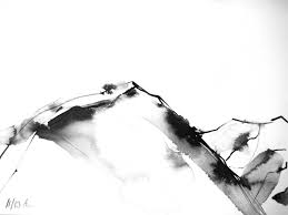 24x32cm Landschaft Abstrakt Schwarz Tusche Zeichnung Aquarell Unikat Minimal Aquarell Technik Aquarell Malerei