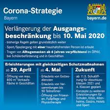 Am 04.05.2021 hat das bayerische kabinett eine änderung der bestehenden. Bayern De Bayerns Fahrplan In Der Corona Pandemie Massnahmen Bis 10 Mai Verlangert Anderungen Insbesondere Bei Gottesdiensten Versammlungen Und Ladengeschaften Alle Informationen Zur Heutigen Kabinettssitzung Findet Ihr Hier Http Q Bayern De