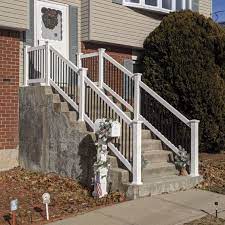 36 White Vinyl Black Aluminum Stair Railings Railings Outdoor Stair Railing Installation