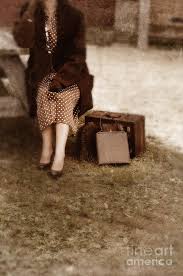 A vintage snapshot from the 1940's of a group of sorority girls in pajamas and ready for a slumber party. Woman In Vintage 1940s Clothing Waiting With Suitcase Photograph By Jill Battaglia