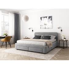 Essuyer avec un tissu sec. Lit Avec Tiroirs En Tissu Gris Clair 160x200 Rafael Linea Deco