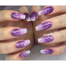These silver glitter nails take the trend to the next level with several shades of silver ombre and glitter, with these statement nails featuring a standard french tip finished with silver glitter at the top. Instagram Photo By Margaritasnailz Apr 28 2016 At 3 11pm Utc Purple Glitter Nails Purple Nail Designs Purple Acrylic Nails
