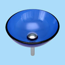 blue tempered glass vessel sink with
