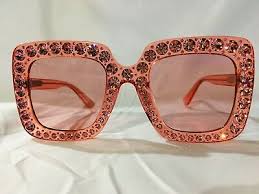 Authentic New Gucci Gg0148 S 001 Sunglasses Pink Crystal Ebay