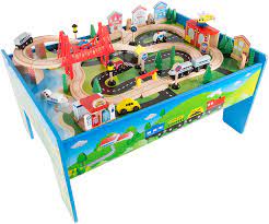 The edges are curved to make sure the train set table is safe to use for toddlers and little kids. Wooden Toy Train Table Promotions