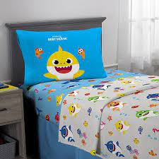 Baby Shark Twin Sheet Set In Blue Multi Blue Multi Kids Bedding Shark Bedding Baby Shark