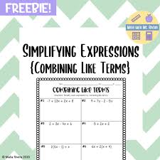 Simplifying Expressions Combining Like Terms Worksheet Freebie In 2020 Simplifying Expressions Evaluating Expressions Combining Like Terms