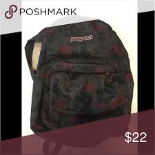 Black Backpack With Red Roses Black Gray Red Skull Jansport Floral Backpack Floral Backpack Red Skull Jansport