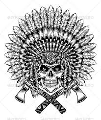 American Indian Chief Skull With Tomahawk Jpg Image Feather Traditional Available Here Indian Skull Tattoos Native American Tattoos Indian Chief Tattoo