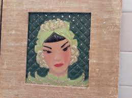 Wanda Irwin Original Ceramiplac Embossed Hand Painted & Jeweled Asian Couple