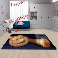 Used white duck tape to create baselines and dugout. Baseball Decor Baseball Area Rug Personalized Rug Custom Etsy In 2021 Baseball Themed Bedroom Kids Baseball Room Baseball Bedroom