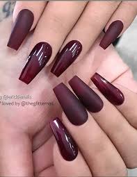 46 Elegant Acrylic Ombre Burgundy Coffin Nails Design For Short And Long Nails Coffin Nails Designs Burgundy Nails Burgundy Nail Polish
