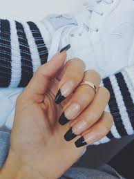 Coffin Shaped Black And Grey Acrylic Nails Black Tip Square Acrylic Nails Coffin Shape Nails French Tip Nails Cute Nails