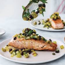 Bridget Jones S Pan Fried Salmon With Pine Nut Salsa Recipe Finecooking Rezept Lachs Rezept Ottolenghi Rezepte Lachs Braten
