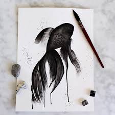 Black And White Koi Black And White Koi Fish Watercolour Koifish Watercolor Fish Fish Drawings Black Koi Fish