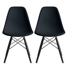 2xhome Set Of 2 Two Black Eames Style Side Black Dark Wood Legs Eiffel Dining Room Chair Lounge Chair No Arm Armless Less Chairs Seats Molded Plastic
