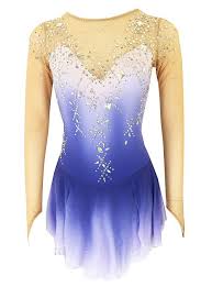 Figure Skating Dress Women S Girls Ice Skating Dress Blue Open Back Spandex Stretch Yarn High Elasticity Training Skating Wear Solid Colored Classic Crystal Gaun Gaun Lengan Panjang Baju Tari