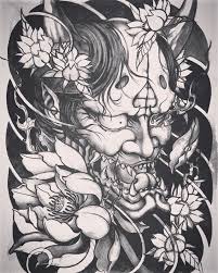 Black And White Japanese Demon Tattoo Designs Hanya And Lotus Sketch Hannya Lotus Tattoodesign Asianart Chronicinkartcontest2016 Tattoo Tattoos Ta Japanese Tattoo Oni Tattoo Japanese Tattoo Designs