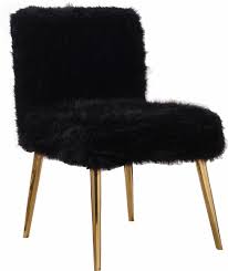 Plush shell chair, shaggy fur accent faux sheepskin chair for girls, white: Daniela Contemporary Black Plush Faux Fur Accent Chair W Stainless Gold Legs
