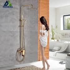 Bathtub mixer with overhead shower. Golden Bath Shower Mixer 8 Rainfall Shower Faucet Set Wall Mounted With Handheld Spray Bathroom Rain Shower Column Tap Buy Single Handle Shower Set Faucet Kits Gold Polished 8 Round Shower Head Bathroom