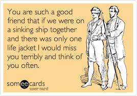 You Are Such A Good Friend That If We Were On A Sinking Ship Together And There Was Only One Life Jacket I Would Miss You Funny Quotes Ecards Funny