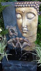 Outdoor Garden Water Feature Gold Buddha Face Flower Leaf Cascading Fountain Zen Garden Buddha Garden Buddha Art