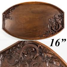 1,902 antique wooden serving tray products are offered for sale by suppliers on alibaba.com, of which serving trays accounts for 29%, wood crafts a wide variety of antique wooden serving tray options are available to you, such as wood, bamboo, and plastic. Wonderful Antique Hand Carved Serving Tray Grapes Leaves Lizard And 16 Long Wood Carving Designs Wood Carving Art Wood Jewelry Box