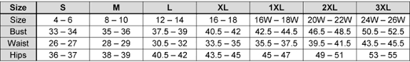 Irideon Size Charts