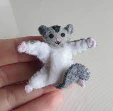 Sugar Glider Miniature Felt Bendable Plush Stuffed Animal Flying Squirrel Sugar Glider Flying Squirrel Plush Stuffed Animals