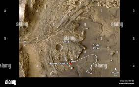 The route of NASAs Perseverance Mars rover – from its landing site on the  floor of Jezero Crater to the ancient river delta, which it is currently  exploring – is shown in