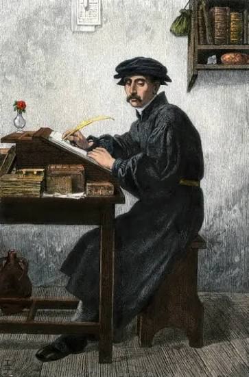 Framed Print of 19th-Century Scholar Writing with a Quill Pen Print. Framed  Print from North Wind