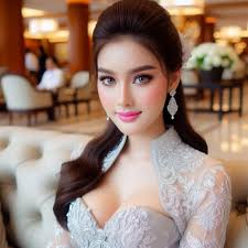 ✍️✍️: The most beautiful Thai girl, like an angel, 20 years old, beautiful  eyes, pulled back brown hair ,light pink lipstick In a silver Thai outfit  that is very luxurious with elements