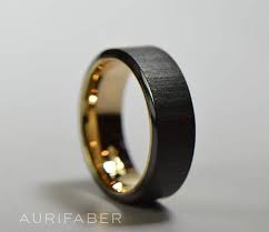 Wide Zirconium Ring With Gold Inside Black Zirconium Band With Yellow Gold Rose Gold Or White Gold Two Tone Band 7mm Wide In 2021 Mens Yellow Gold Wedding Bands Black Zirconium Ring