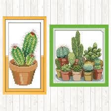 Watercolor cactuses by igraphobia on @creativemarket. Joy Sunday Cross Stitch Embroidery Kits 14ct Cactus Patterns Counted Printed On Canvs Diy Dmc Embroidery Thread Sets Needlework Package Aliexpress