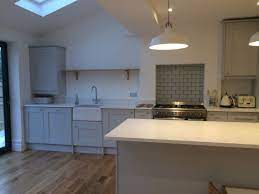 Benchmarx Grey Kitchen Quartz Worktop Oak Flooring Open Shelving Benchmarx Kitchen Kitchen Kitchen Remodel