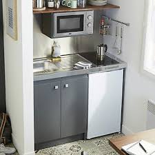 A kitchenette is a small cooking area, which usually has a fridge and a microwave, but may have other appliances. Kitchenette Simply Grise Caisson Plan De Travail Evier Frigo Plaque Electrique Castorama