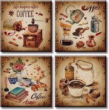 Dress up your coffee bar every season with a rotating selection of holiday or seasonal decor. Buy Kitchen Pictures Wall Decor Canvas Art Print Coffee Theme Decorations For Dining Room Coffee Bar Poster Retro Paintings Modern Brown Framed Artwork 12 X12 X4 Panel Sets Online In Turkey B08w2m7pl8