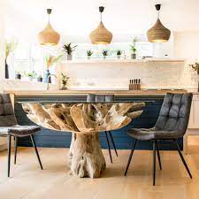 Below, the base is inverted (roots upward). Teak Root Dining Table Homeplus Furniture