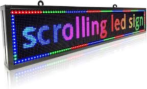 Scrolling LED display board showing multiple messages