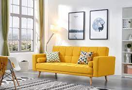 Esf E116 Yellow Retro Modern Style Linen Fabric Sofa Bed Yellow Living Room Living Room Sofa Sofa Design