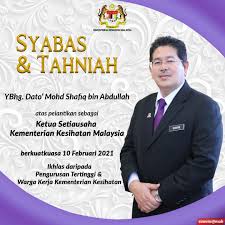 Menteri kesihatan yang terkini ialah dato' sri dr. Ybhg Dato Mohd Shafiq Kementerian Kesihatan Malaysia Facebook