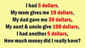 Where are my smart friends?? Where Are My Smart Friends I Had 3 00 My Mom Gave 10 00 My Dad Gave 30 00 My Aunt And Uncle Gave Me 100 00 I Had Another 7 00 How Much Did I Have