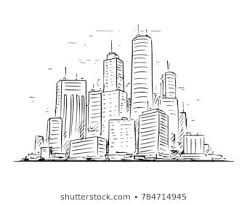 Black And White Cityscape Cartoon Vector Cartoon Sketchy Hand Drawing Illustration Of City High Rise Cityscape Landscape With Skyscraper Buildi Landscape Drawings Cityscape Drawing City Drawing