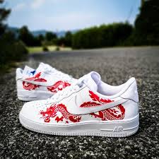 Black and red air forces. Custom Sneakers Nike Air Force 1 Red Dragon The Custom Movement